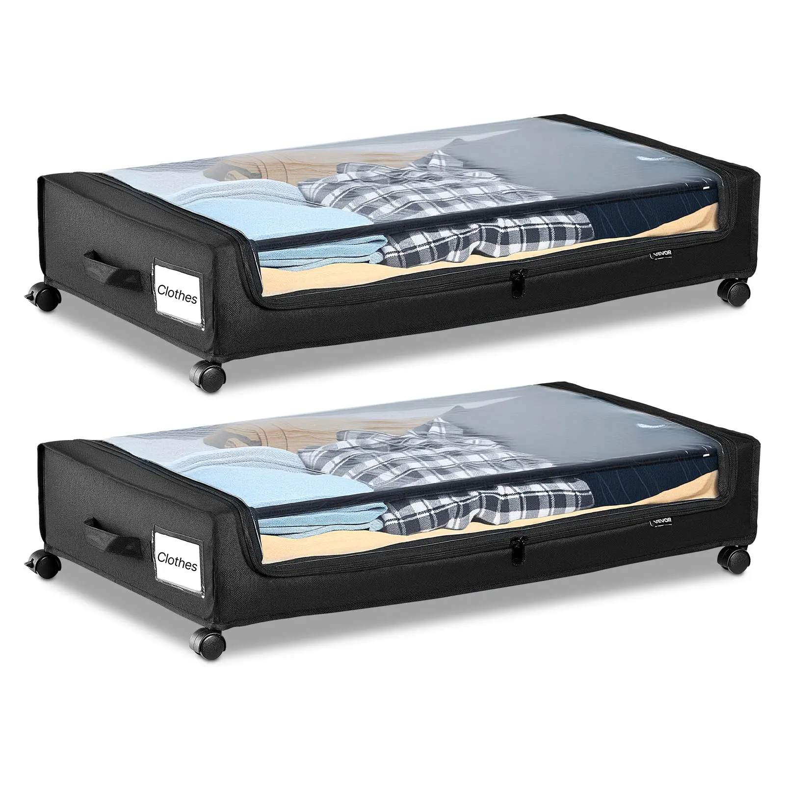 【summerfinds】VEVOR Under Bed Storage with Wheels, 30.3 x 18.5 x 6.8 inch, Underbed Containers with Clear Lid, Underbed Shoe Organizer, Rolling Under the Bed Storage Bins for Clothes Shoes Blankets Bedroom, 2 Pack