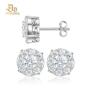 Delzzad Round Cluster Stud Earring Lab-Created Moissanite S925 Sterling Silver Perfect Birthday Mother’s Day Christmas Gift for Men Women Wedding Set