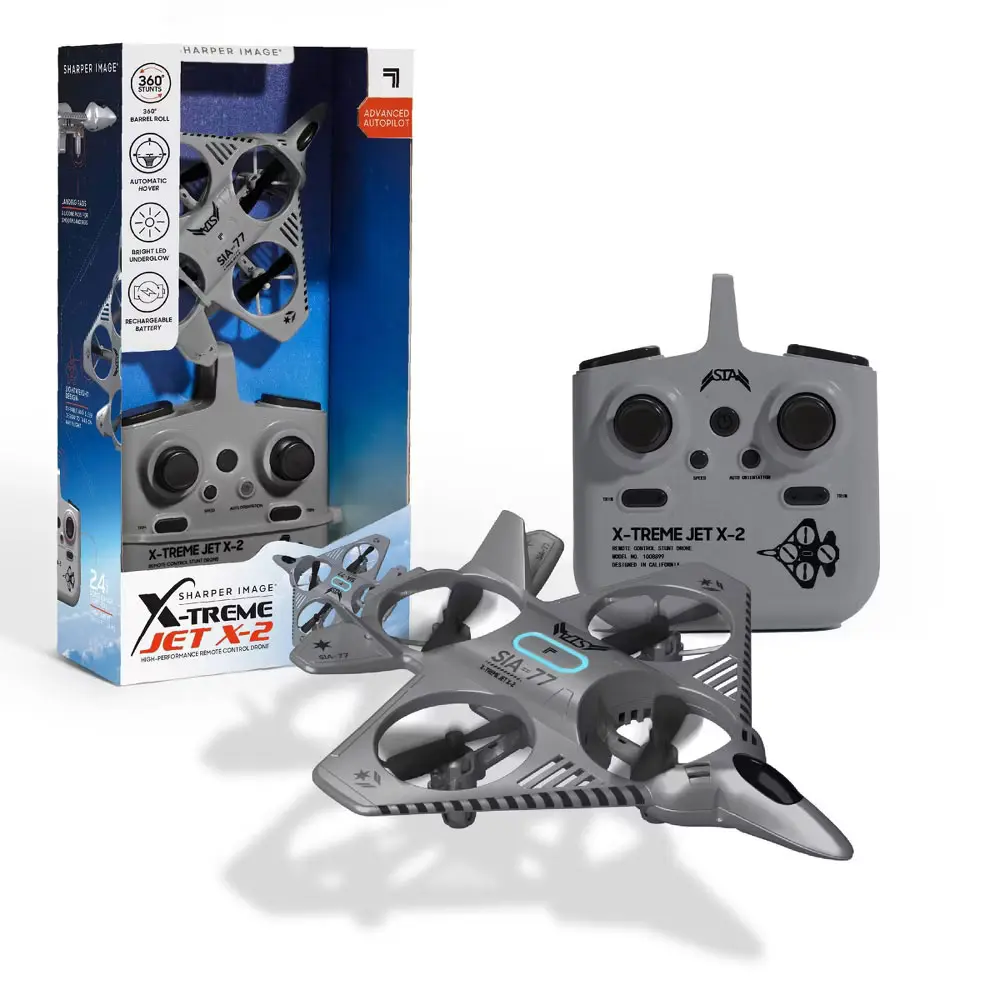 Sharper Image Thunderbolt Jet X Mini Drone w/ LED Lights Gray RC Quadcopter