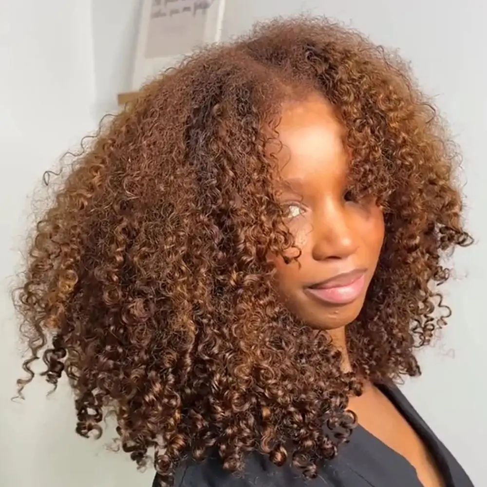 Geeta Chocolate Brown Glueless Wigs Human Hair Ready To Wear Go Kinky Curly Pre Cut 6x4 Lace Human Hair Wigs Pre Bleached Tiny Knots Beginner Friendly woman brazilian