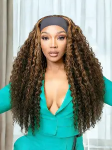 Ombre Headband Wig Synthetic Hair Deep Wave 4/27 Highlight Curly Wigs, 24 Inch Glueless Hair for Women, Easy Wear and Go