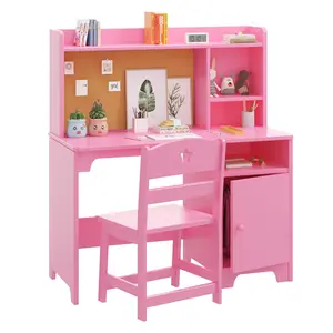 Garvee Wooden Study Desk with Chair, Hutch, and Storage Cabinet for Children Ages 3-12, Ideal for Study, Writing, and Computer Workstation in Bedroom