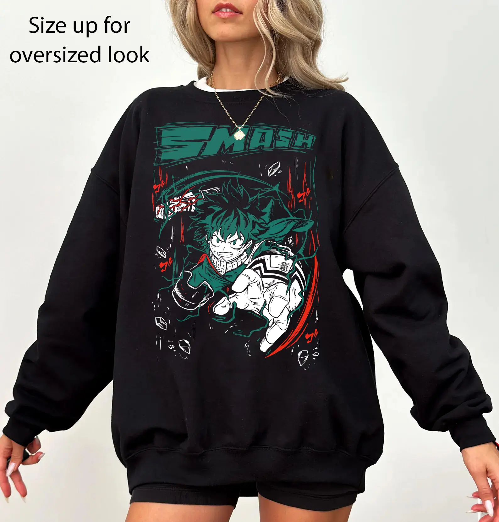 My Hero Academia Deku Smash Graphic Sweatshirt, Anime Streetwear, BNHA Cosplay Outfit