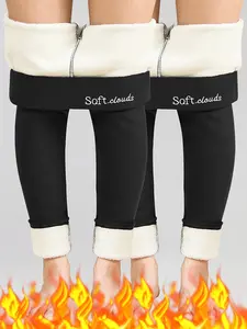 2 Piece Set Women's Casual Tight-Fitting Thicken Kint Fabric Fall Winter Warm Elastic Ribbed Leggings Thermal Pants