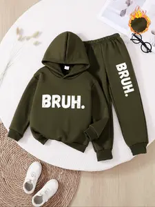 Boys' Fashionable Fall & Winter Hoodie Set, Thick Casual Fitted Long Sleeve Top, Cute Print Pullover, Outdoor Essential, Hoodies