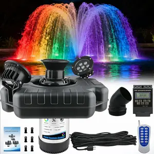 Pond Fountain Aerator with Lights RGB LED, 1HP 750W Floating Fountain System for Outdoor Lake Pond, 110V 15000 GPH Fully Automatic Stainless Steel Fountain Pump with 2 LED Lights 100 Feet Power Cord