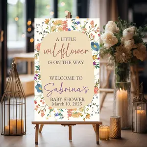 Baby Shower Sign A Little Wildflower Is On The Way Baby Shower Welcome Sign Personalized Baby In Bloom Wildflower Custom Baby Shower Sign