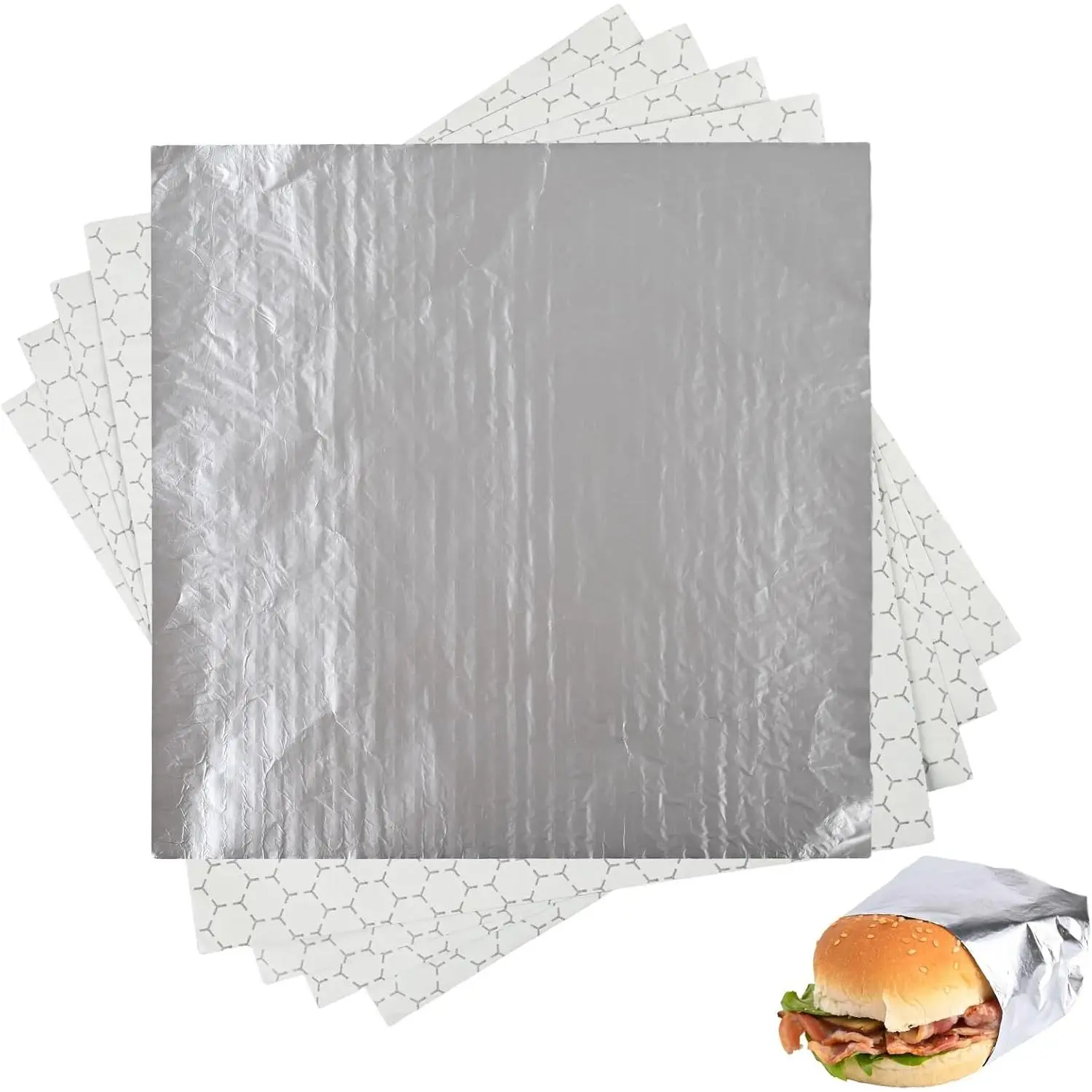 50-Pack Pre-Cut Square Honeycomb Insulated Synthetic Foil Paper Wrap Sheets (12"x12") - Disposable Cookware, Durable, Water-Resistant, Heat/Cold Lock, On-the-Go Use for Restaurants, School Lunches, Wrapping Burgers