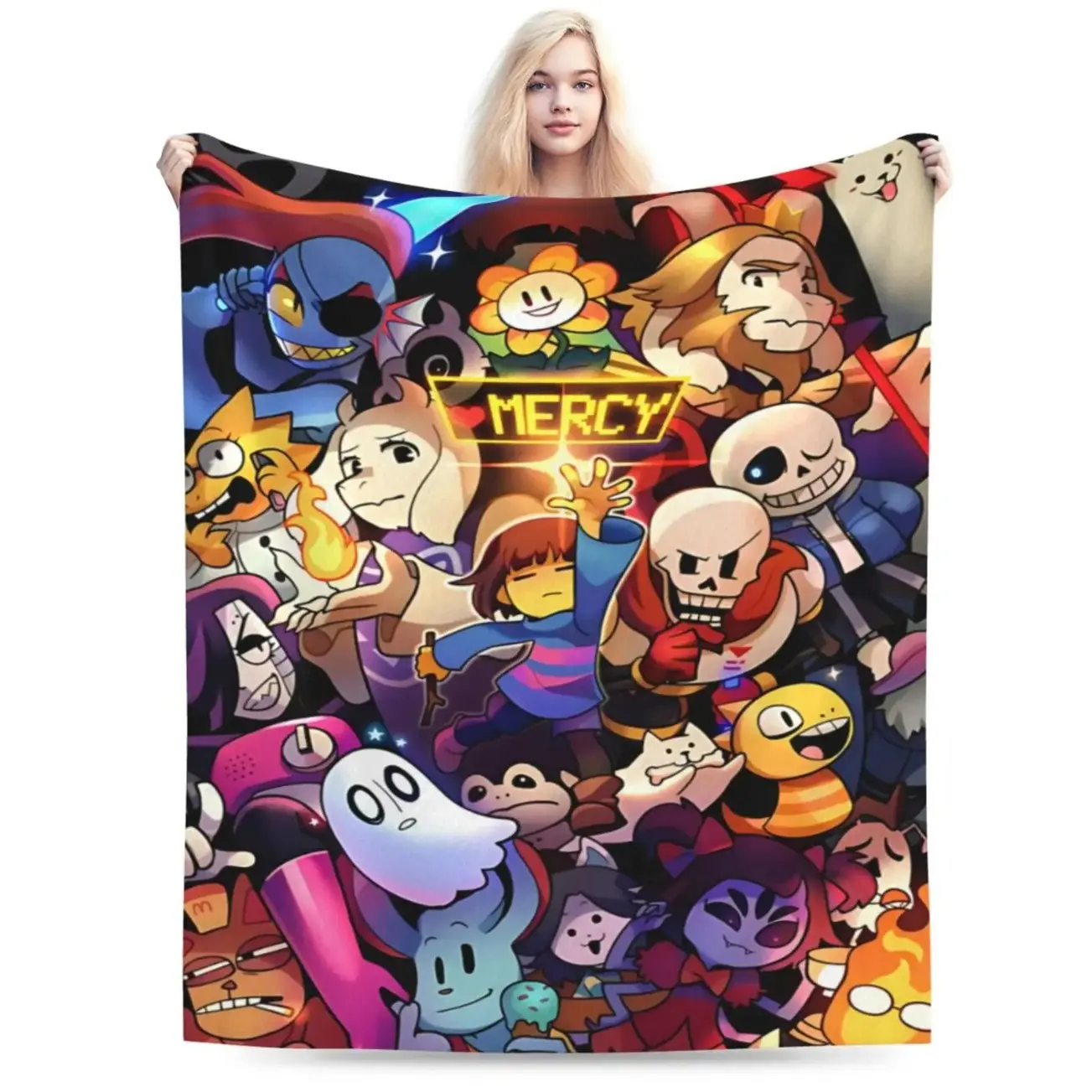 Undertale Sans Cartoon Character Flannel Blanket - Ultra Soft, Breathable, Anti-Pilling, Wrinkle-Resistant Throw for Bedroom Couch, Home & House Decor, Christmas Gift for Gamers