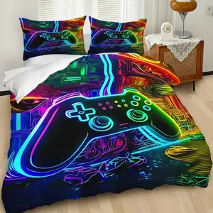 2/3Pcs Neon Esports Game Controller Pattern Duvet Cover Set, Decorative Duvet Cover, Cyberpunk Style Futuristic Bedding Set, Vibrant Bedroom Decoration, Soft Microfiber Material for Cozy Sleep - No Padding/Zipper Closure