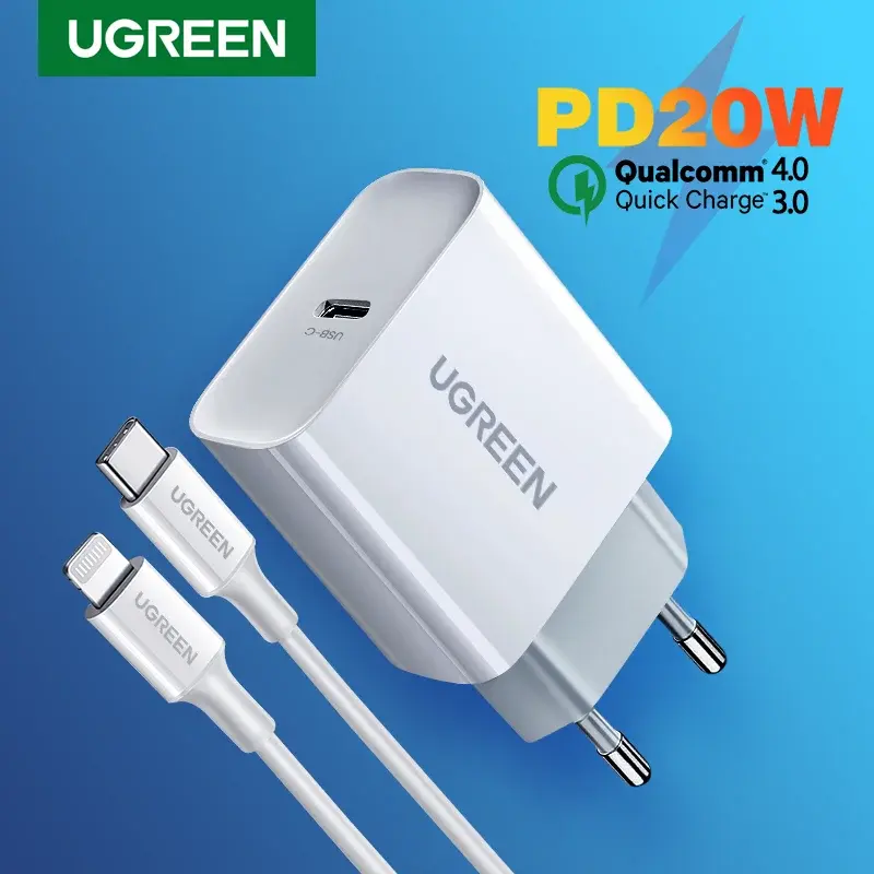 UGREEN 20W USB-C Fast Charger Quick Charge 4.0/3.0 PD Wall Adapter for iPhone 16/15/14 Pro Xiaomi & Android Phones with Qualcomm Certified Technology