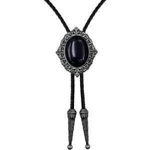 Vintage American Western Cowboy Black Stone Bolo Tie For Men