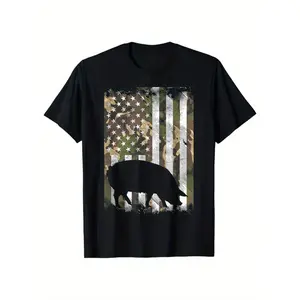 Women's Basic Cotton Round Neck Short-Sleeve Custom Pig Graphic T-Shirt - Casual Outdoor Everyday Custom Printed Shirt, Made in USA, Custom Shirt, Printed Shirts