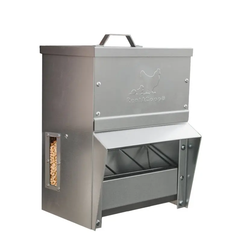 RentACoop Metal Trough Feeder with Lid - 10lb Capacity