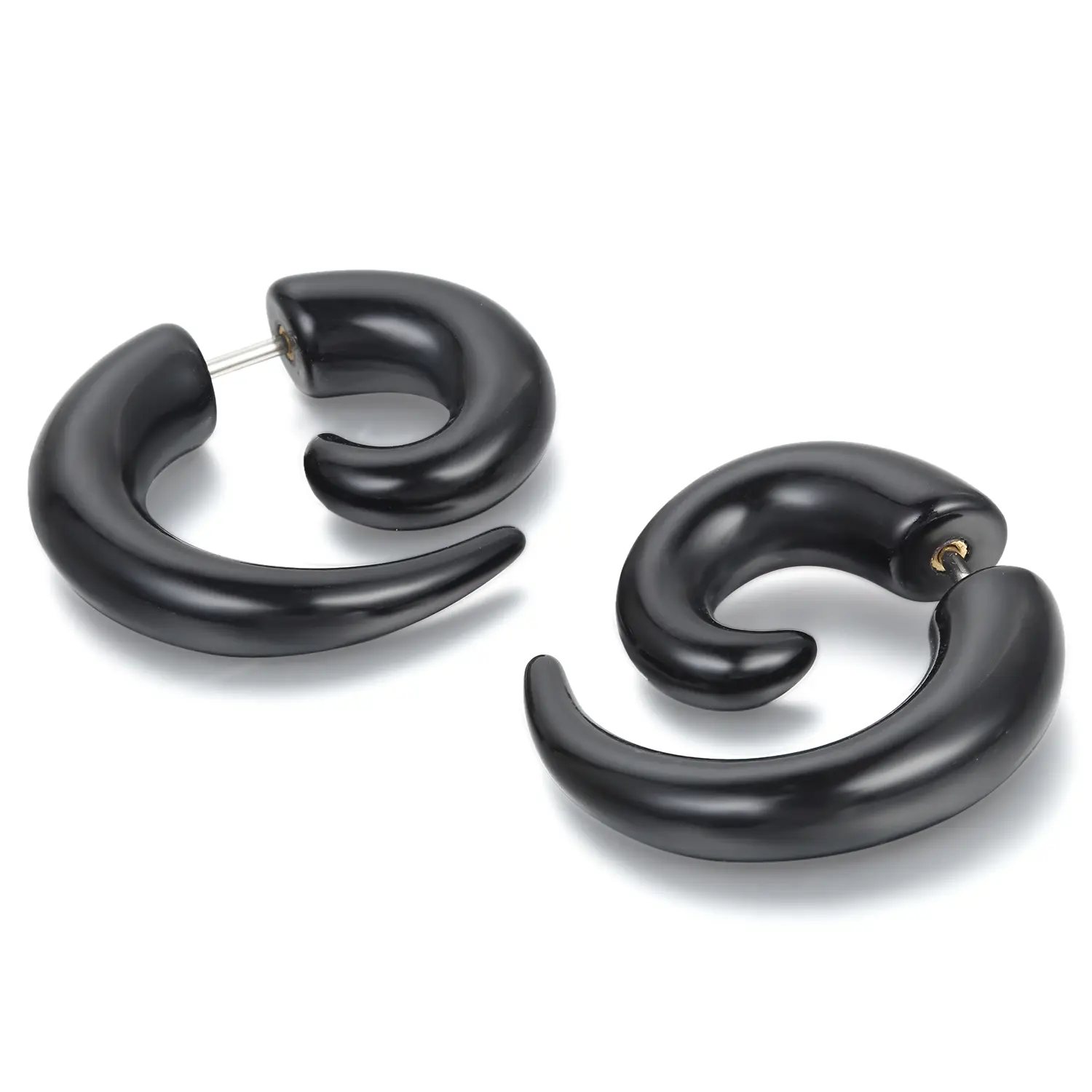 OIDEA Men's Punk Acrylic Black Spiral Fake Taper Earrings - 2-Piece Set, Alternative Earrings with Bold Plug Illusion, Male Punk Character Jewelry for Daily Streetwear Outfits