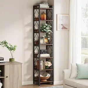 LITTLE TREE 78.7 Inch Extra Tall Narrow Bookshelf, 7 Tier Skinny Bookcase for Small Spaces, Freestanding Display Shelves, Multifunctional Corner Storage Organizer for Home Office