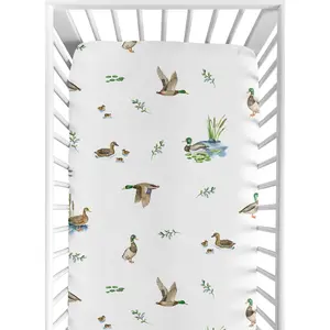 Sweet Jojo Designs Fitted Baby Crib Sheets (Mallard Duck Cottagecore) for Girls/Boys, Infant Nursery, Toddler Room - Standard Size (Watercolor Ducks, Nature, Wildlife, Pond, Lake, Ducklings Lily Pads)