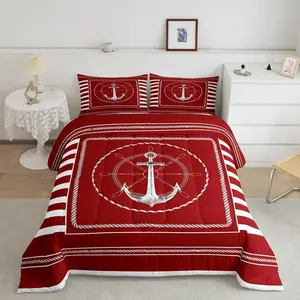 Anchor Decor Comforter Set Nautical Themed Bedding Set for Boys Girls Teens Ocean Comforter Sea Adventure Duvet Set Red Quilt Set