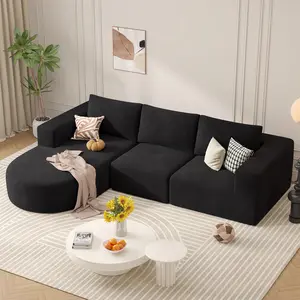 【2 Packages shipping】Modular Sectional Sofa with L-Shape Chaise,Cloud Sectional Modern Sleeper Couch with Deep Seat,Sponge Compression Sofas No Assembly Required (Beige-Corduroy Fabric)