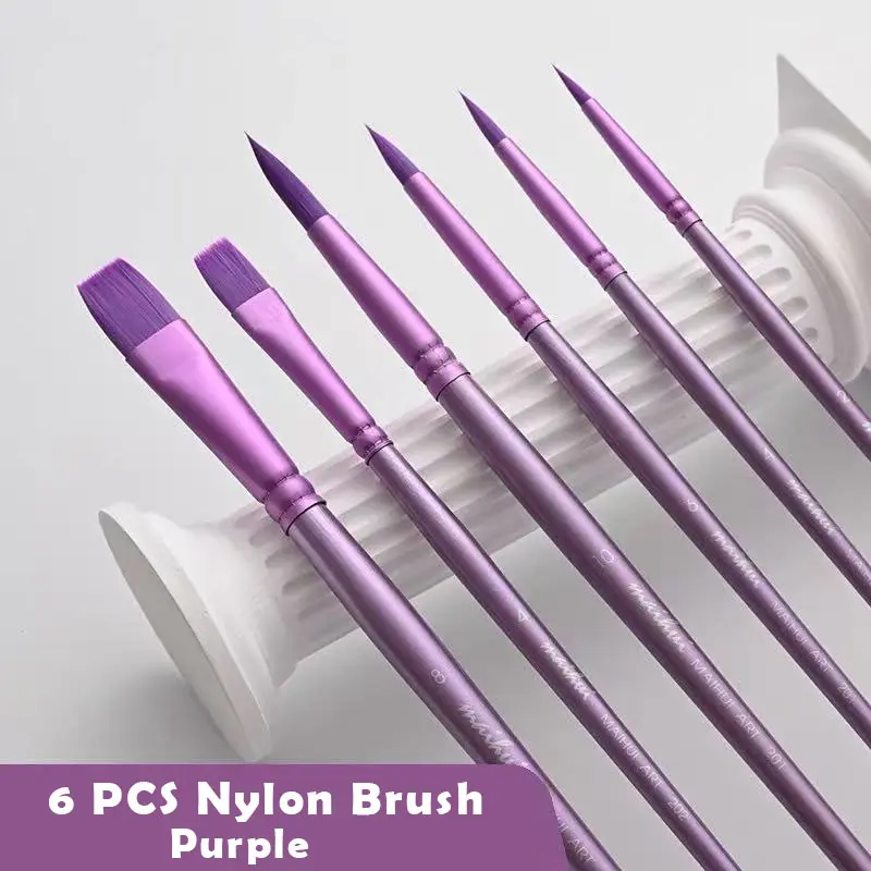 6PCS/Set Nylon Hair Smooth Paint Brushes - Art Print, Colorful Set, Fine Tip, Flat Styles for Paint by Numbers (Office Stationery Art Supplies), Art Print Paintbrushes, Colorful Set Paintbrushes