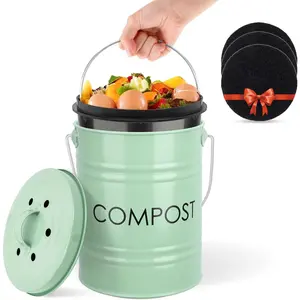 Kitchen Countertop Compost Bin with Lid – Small Compost Container Includes Inner Compost Bucket Liner & Charcoal Filter, Green