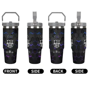 1pc 30oz stainless steel insulated water bottle, Leakproof Insulated Tumbler, 'Barcelona team emblem blue and purple gradient hexagon' leak-proof cap & straw, double-layer vacuum insulated thermos, gift for football enthusiasts