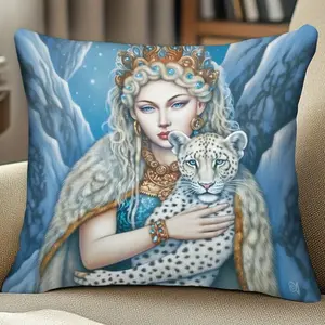 Double-Sided Bohemian Blue-Eyed White-Haired Lady with Silver Crown & Leopard Print Cushion Cover - 1pc Square Decorative Pillowcase 14x14/16x16/18x18/20x20 Inch, Zipper Closure, Machine Washable Plush Home Decor for Christmas, Birthday, Valentine's, New