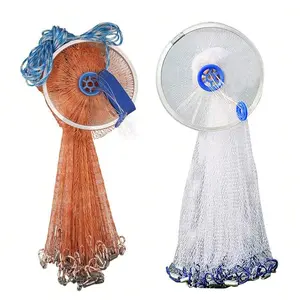 6/8/10/12/16FT Saltwater Fishing Cast Net Easy Throw Fishing Net Strong Nylon Or Tire Line Mesh Spin Bait Trap With Sinker Aluminum,American Saltwater Fishing Cast Net for Bait Trap Fish