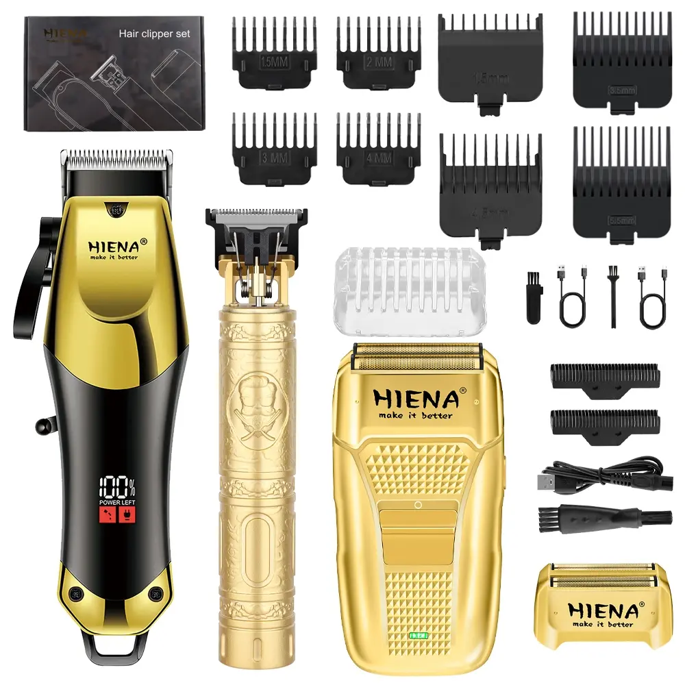 3/2 pieces of USB rechargeable HIENA men's grooming set Hair Clipper beard trimmer and styling scissors, Cordless hair cutting, perfect Father's Day gift, blades, men's care