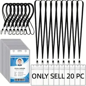 Durable Plastic Lanyards Set, Waterproof Reusable ID Badge Holders, School Office Activity Name Tags, 20pcs (10+10), Office Supplies