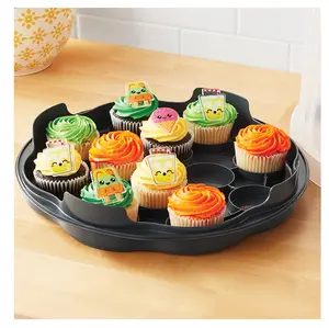 Round Plastic Cake and Cupcake Carrier, Clear with Gray Handle, Clasps and Base (1 Each) Includes Slice-and-Server Utensil, 13.2" x 8.5"