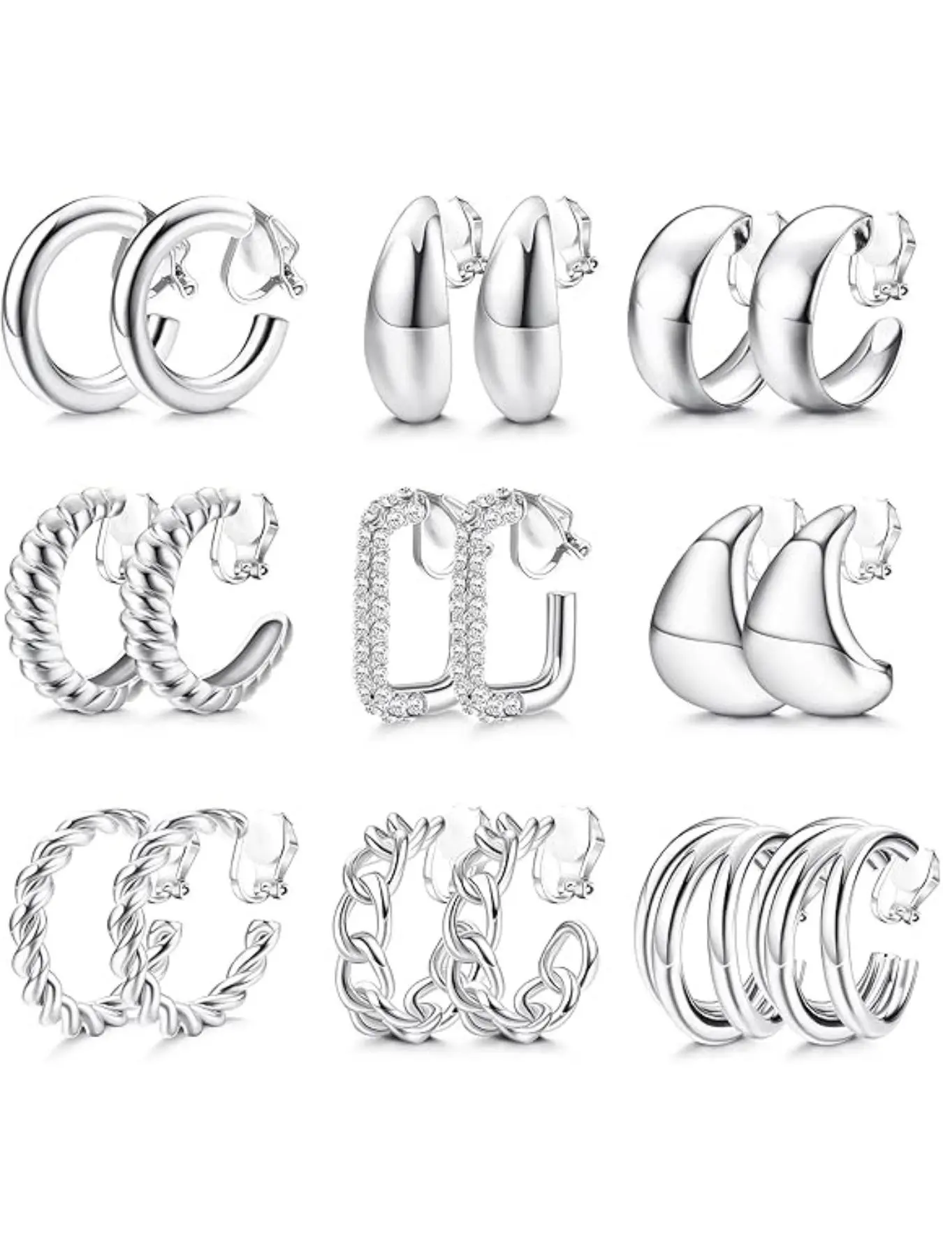 9 Pairs Gold Clip on Earrings for Women Gold Plated Waterdrop Chunky Clip on Hoop Earrings No Piercing Fake Earrings Set Trendy Jewellery Accessories Trendy Fashionable Accessories Hoop Earring Sets