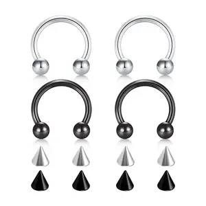 Nose Rings Nose Piercings 20G 18G 16G 14G Stainless Steel Nose Septum Horseshoe Hoop Eyebrow Lip Navel Belly Nipple Piercing Ring 10mm Helix Tragus Daith Rook Earrings w Replacement Spikes