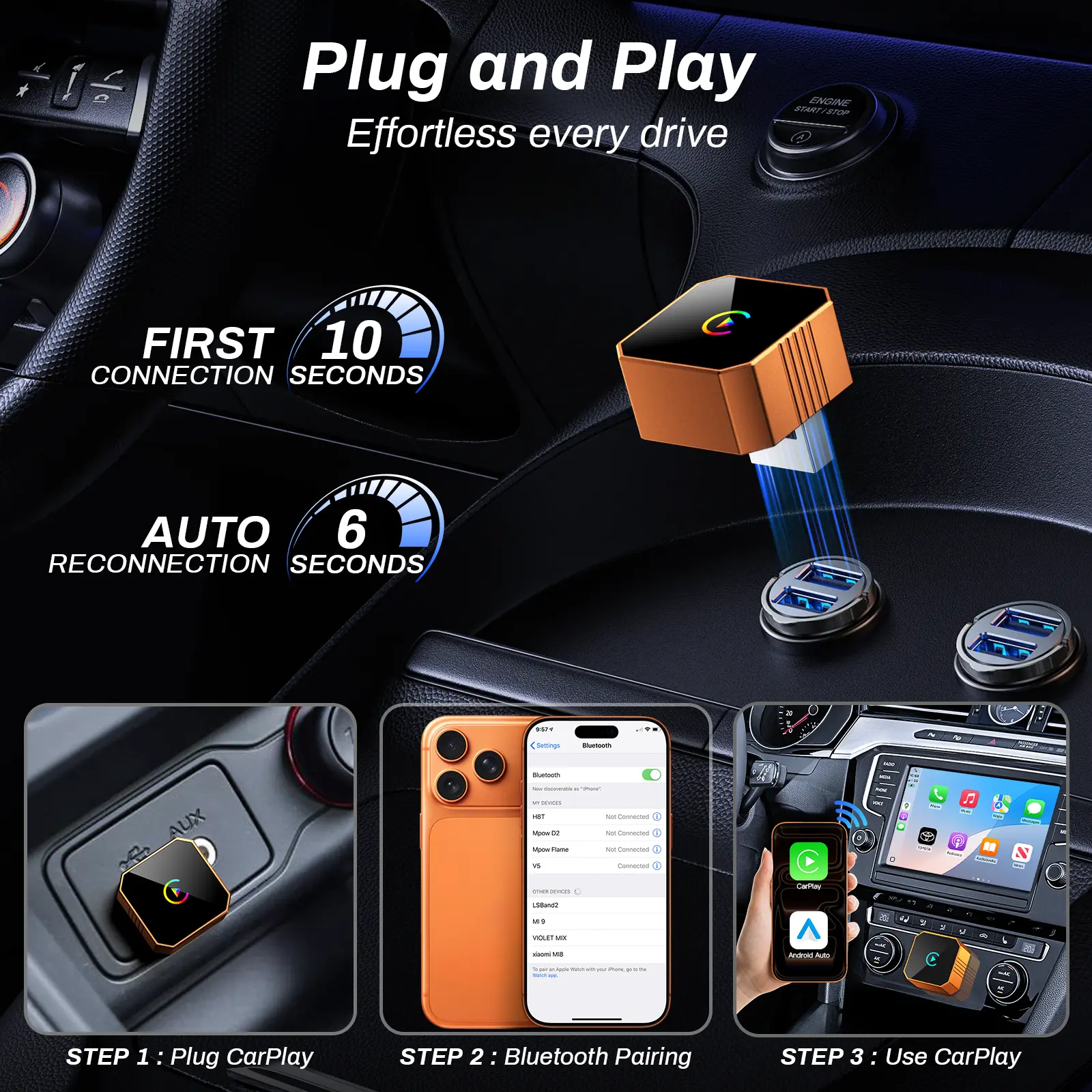 Plug and Play Wireless CarPlay Adapter Setup