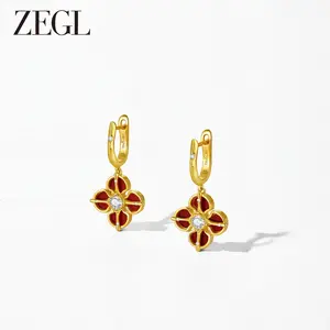ZEGL 14K Gold-Plated - Four-Leaf Clover Earrings, Natural Crystal, Sparkling, Hypoallergenic, Christmas Gifts, Mother's Day, Valentine's Day, Birthday, Anniversary Gifts, Jewelry Gifts