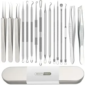 16 PCS Pimple Popper Tool Kit, Blackhead Remover Tools, Acne Extractor Tool, Cyst Removal Tool, Professional Stainless Steel Tweezers for Eyebrows Pimple Blemish Hair Removal, Tools for Beauty Salons