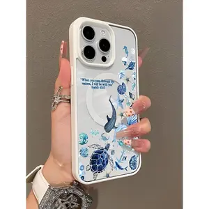 Fashion magnetic protective case with a blue whale shark pattern Bible, ultra-thin shockproof, aesthetic protective case, suitable for iPhone 17, 16, 15, 14, 13, 12, 11X, XS, XSMAX, an ideal holiday gift for friends, family, and yourself.