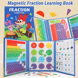 Magnetic Math Fraction Book, School Learning Tool, Block Graphs + Pie Charts + Erasable Equations, Hands-On Educational Material