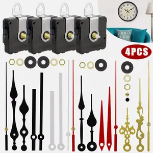 4PCS Wall Quartz Clock Movement Mechanism DIY Replacement Repair Tool Parts Kit with 6 Different Styles of Hands for Clock Creations and Repairs