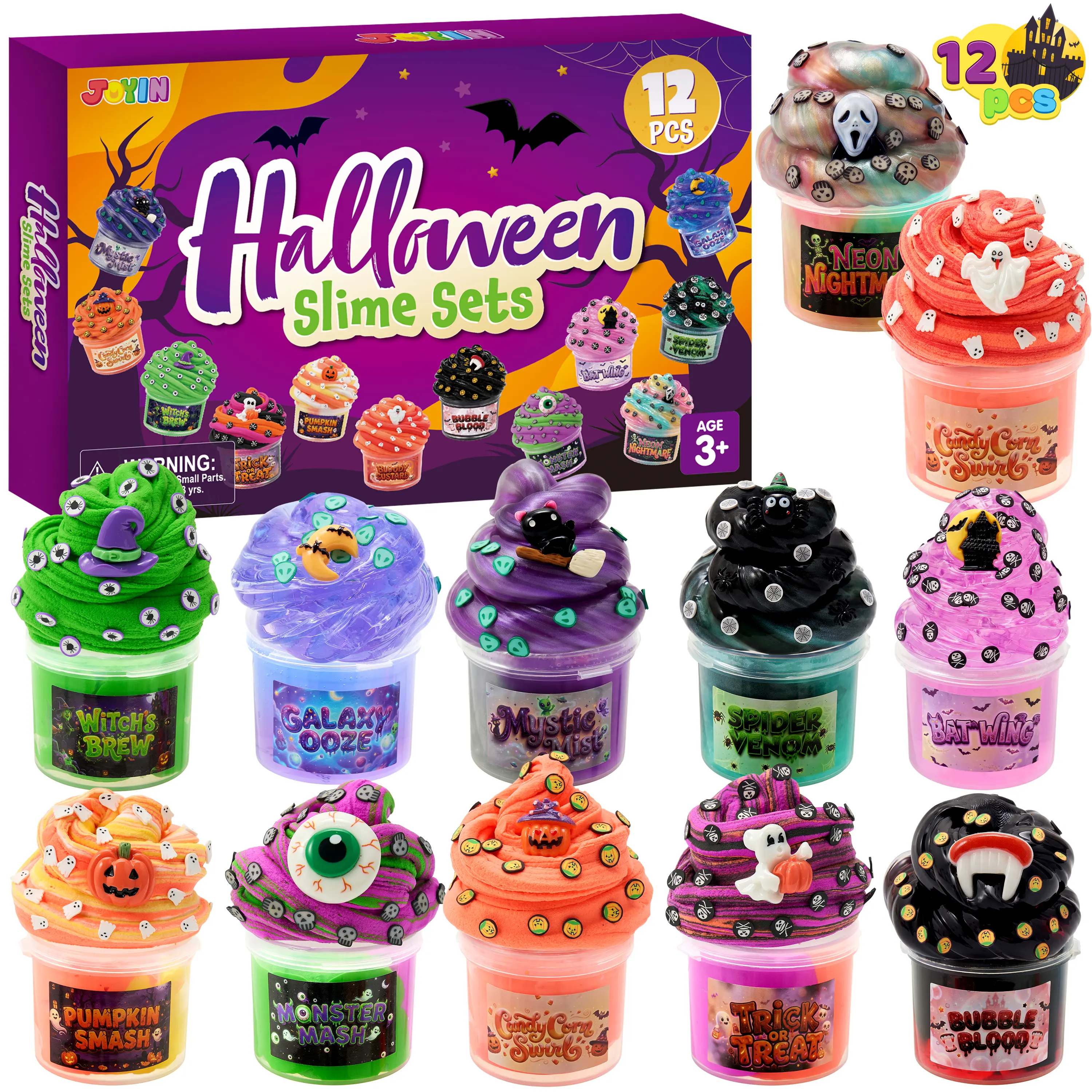 JOYIN 12PC Halloween Slime Kit for Kids, Butter and Crystal Slime Party Favors Toys, Making Kits for Girls Boys Trick or Treating, Classroom Rewards Prizes, Stress Relief Toys, Interactive Games