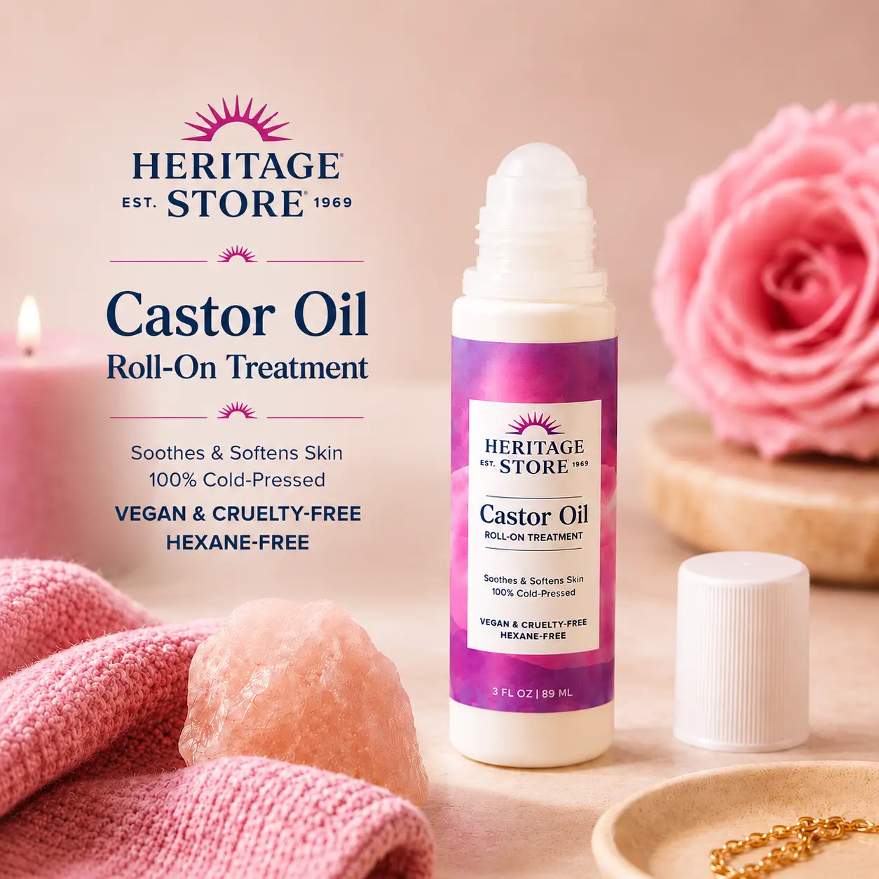 Heritage Castor Oil Roll-On — Spot/Eyelash/Brow Treatment — Cold-Pressed Organic Castor Oil — Travel-Friendly Heritage Castor Oil Roll-On — Spot/Eyelash/Brow Treatment — Cold-Pressed Organic Castor Oil — Travel-Friendly