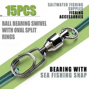 15PCS, with a pulling force of 35KG/65KG, ball bearing 360° rotation, swivel oval 8-shaped opening ring, suitable for sea/freshwater/sea fishing/boat fishing/heavy and large fish, high-speed strong pulling force lure connector fishing gear accessories