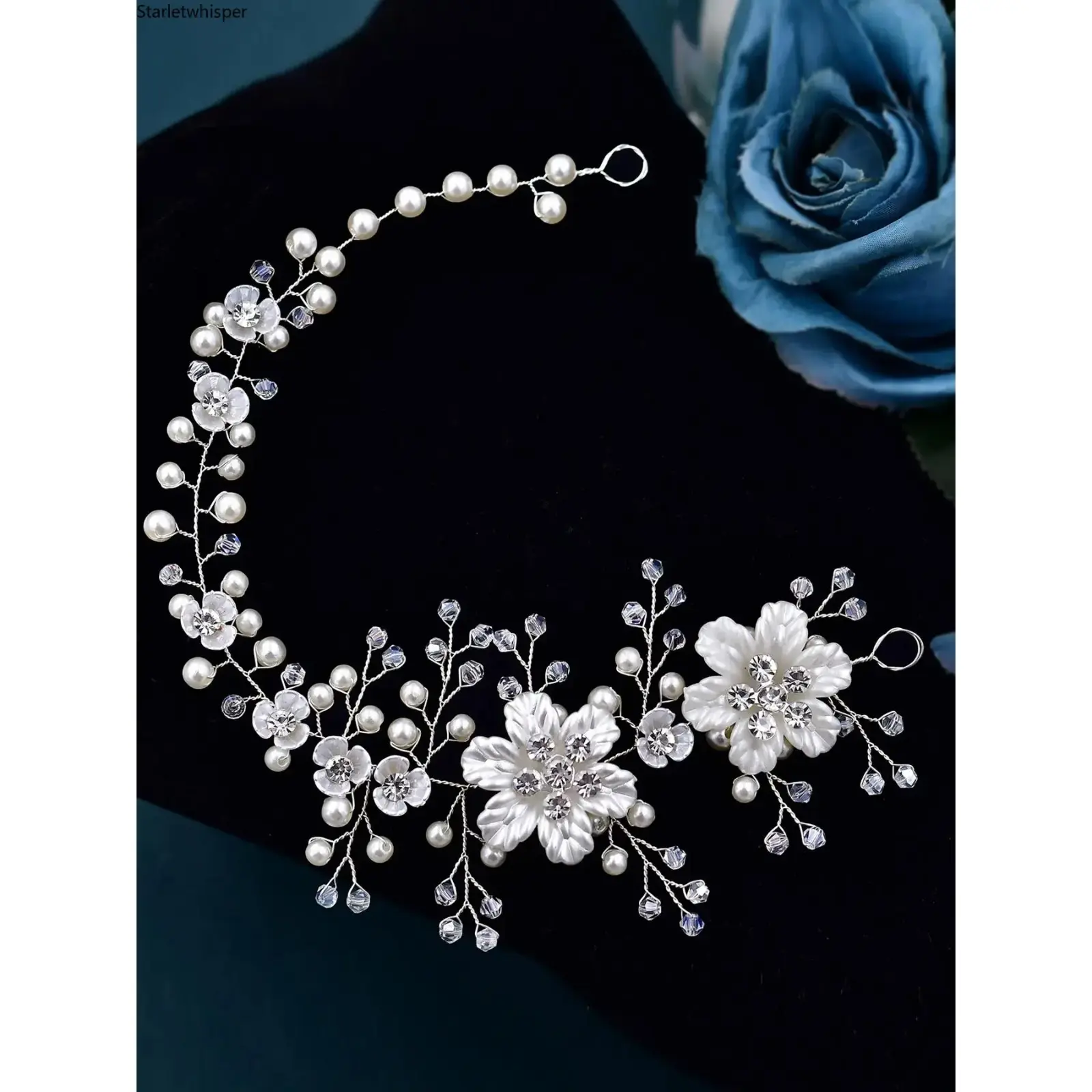 Elegant Floral Design Jasmine Princess Crown Headband, Exquisite & Versatile Hair Accessory Perfect for Weddings, Parties, Daily Wear & Birthday Gifting