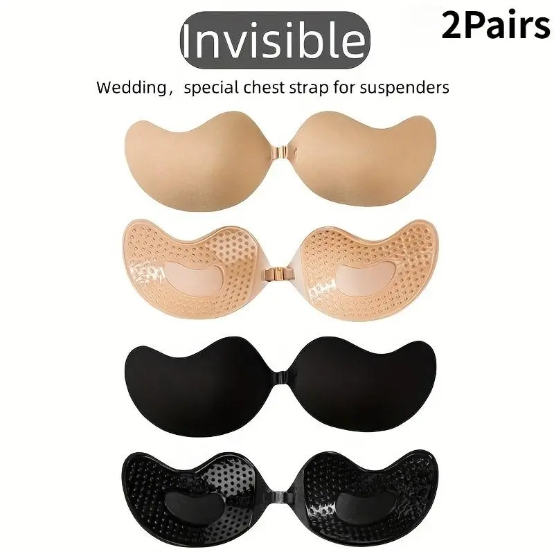 2 Pairs Women's Invisible Push Up Bra Strapless Seamless Lift Bra Reusable Comfortable Discreet for Everyday Wear Bandeau Bras Outfit