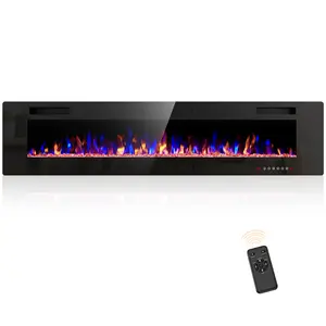 R.W.FLAME 68 inch Recessed and Wall Mounted Electric Fireplace, Ultra Thin and Low Noise, Fit for 2 x 6 Stud, Remote Control with Timer, Touch Screen, Adjustable 12 Flame Colors and Speeds
