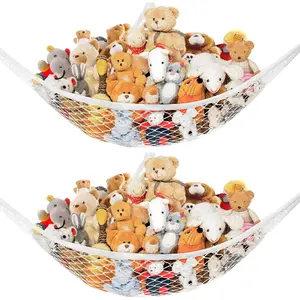 Stuffed  Net Hammock for Plushie Toys, Stuffed  Hammock Corner for ' Room Decor, Ideas for Organizing Stuffy Collection, Easy to hang with Anchors & Hooks, 2 Packs, White