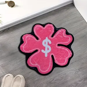 Multicolor Floral Round Carpet for Living Room, Irregular Bedroom Mat, High-End Vanity Chair Pad, Background with Gold Coin Pattern, Floral Shaped Rug, Floral Area Rug