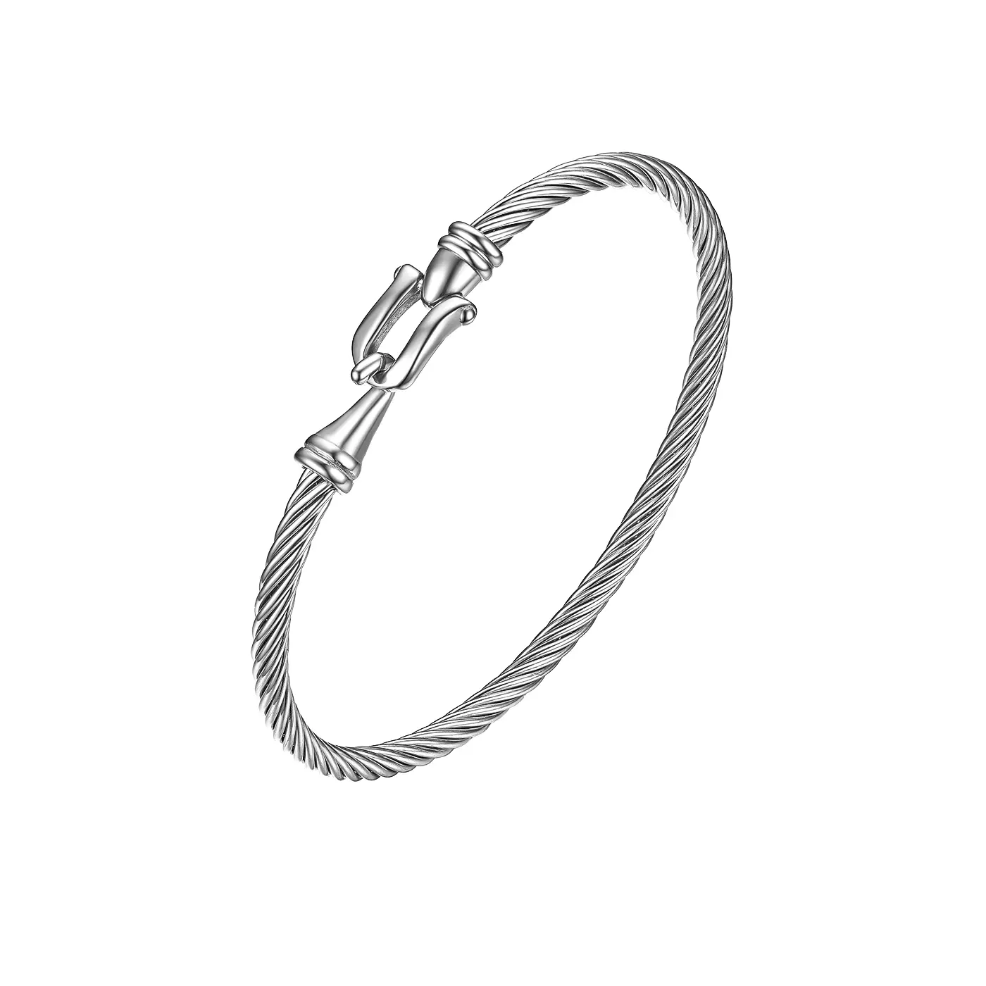 OIDEA Women's Non-Tarnish Stainless Steel Bangle - Modern Minimalist Geometric Twisted Cable Open Cuff Bracelet, Ultra-Slim Profile, Secure Hook Clasp, 0.36Oz, Birthday Gift Idea, for Casual Daily Wear, Birthday Gift Ideas
