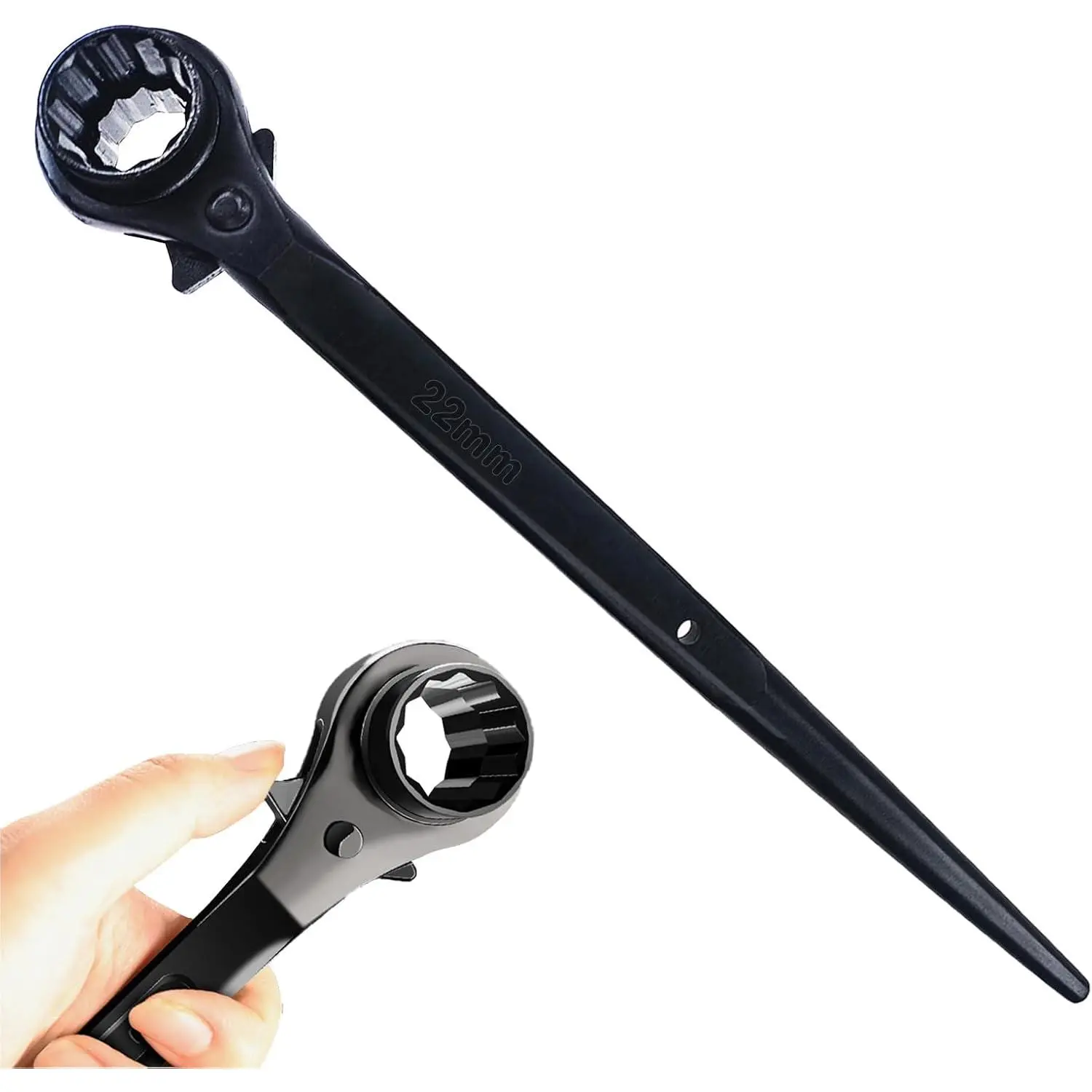 Chromium Steel High-Strength Reversible Ratcheting Wrench - 12-Point Double-Ended Socket Podger Scaffold Spud Wrench (Black) with Paddle Handle, Reverse Action, 3/4 in, 7/8 in, 19mm, 22mm Sizes for Auto Mechanic Repair, Aviation Engineering Disassembly, 1