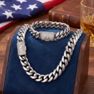 2 Pcs Iced Out Initial Cuban Chain & Matching Bracelet Set - Heavy Non-Tarnish Customizable Stainless Steel Miami Link Necklace, Mens Custom Jewelry Sets for Summervibes Outdoorfun, Matching Bracelets, Mens Jewelry,summerwins